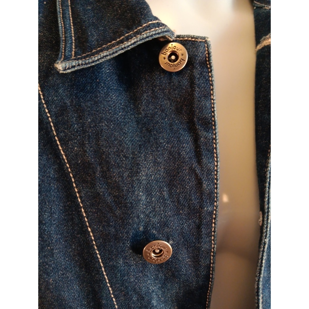 Vintage 80s Jean Jacket Bonjour Jeans Blue Denim Unisex Small S Retro 1980s Vtg - Picture 2 of 6